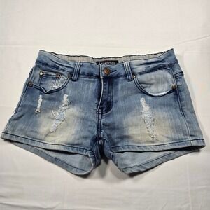 Y2k Discovery Womens Distressed‎ Denim Shorts Light Wash Low Rise Size 5